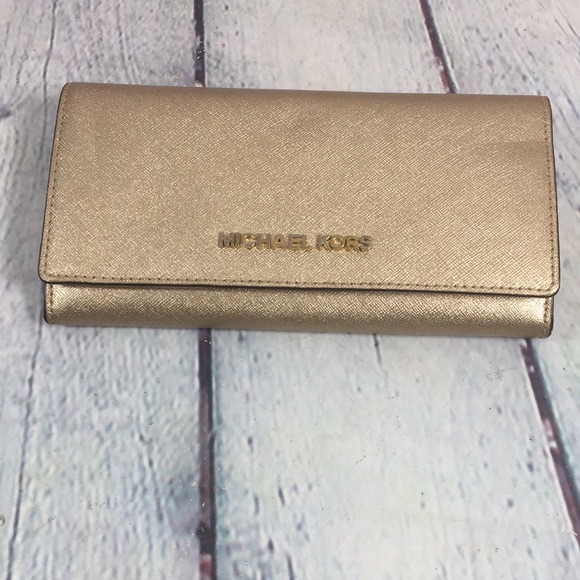 Michael Kors Gold Tone Logo Snap Closure Wallet
